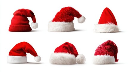 collection of santa hats for christmas isolated on white background festive holiday season