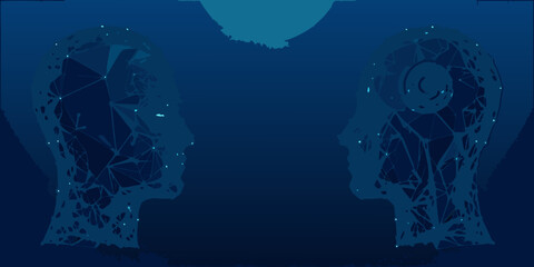 Abstract depiction of two human heads formed by interconnected nodes and lines