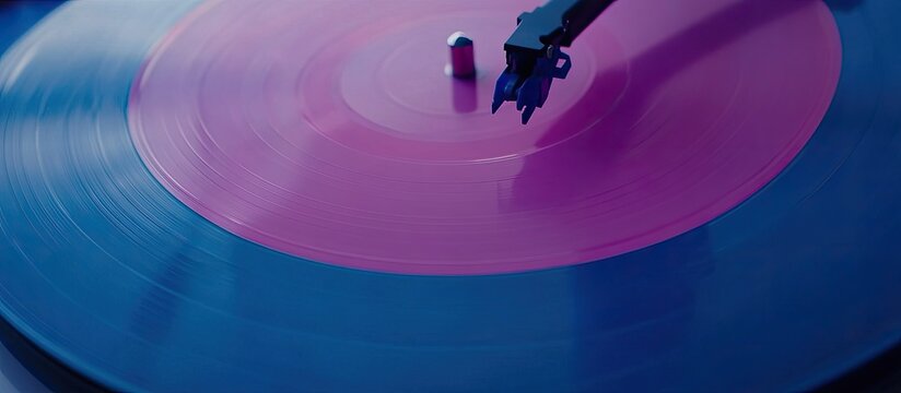 Close-up of a Two-Tone Vinyl Record Spinning on a Turntable
