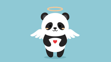 Cute cartoon panda bear holding a bamboo branch and a flower in a funny vector illustration design for a wild animal character card © khava