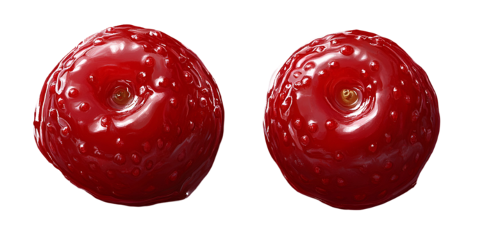 Pair of bright red round fruits against transparent background - Powered by Adobe