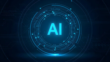 Artificial Intelligence Digital Interface with Futuristic Blue Tech Circle.