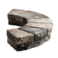 a curved edge concrete paver piece clipart, landscape design item, Curved stone blocks create a unique architectural feature, suitable for garden paths or decorative landscaping designs.