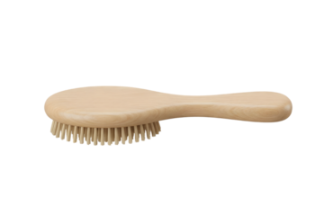 Small natural beige hairbrush with rounded bristles, designed for gentle styling and scalp massage