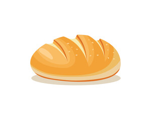 A flat vector illustration of a golden brown bread loaf with soft shading, smooth texture, and a clean, modern design on white.