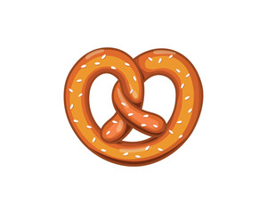 illustration of a golden brown pretzel with salt sprinkles, smooth shading, and a clean, playful design on white.