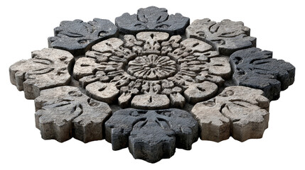 a decorative stamped concrete paver clipart, artistic garden path element, Intricate stone tile with floral design, perfect for architectural or interior design projects.