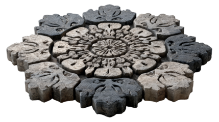 a decorative stamped concrete paver clipart, artistic garden path element, Intricate stone tile with floral design, perfect for architectural or interior design projects.