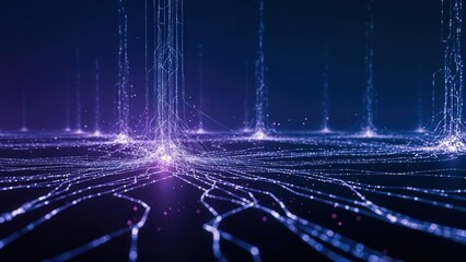 Spectacular display of interconnected quantum circuits with glowing nodes