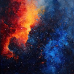 Cosmic Dance: Abstract Acrylic Painting of Nebulae, Stars, and Vibrant Colors.