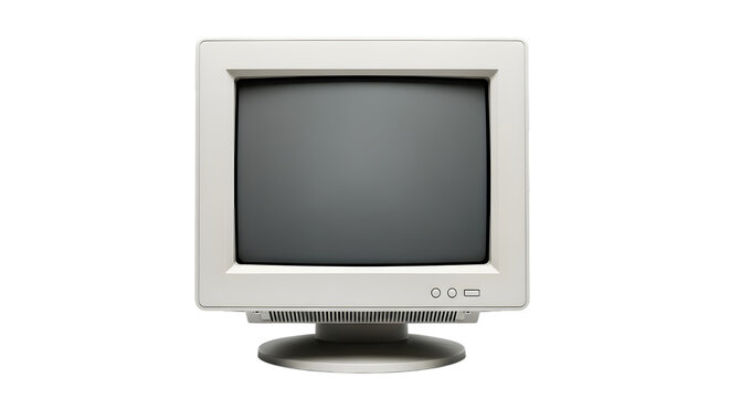 A blurry image of an old crt computer monitor on a black background