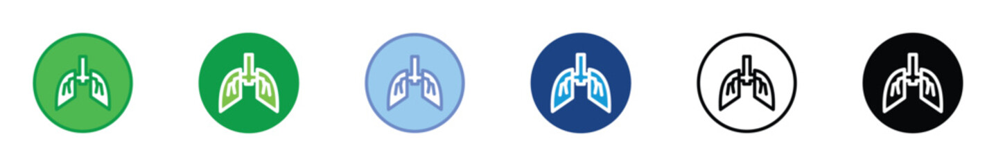 Lungs Health Icon Set Respiratory System and Medical Breathing Symbol in Flat and Line Style