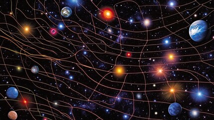 Cosmic Web: Interconnected Galaxies, Planets, and Stars in Deep Space