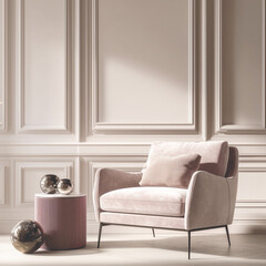 minimalist lounge corner with warm beige tones