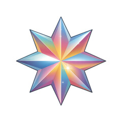 A mesmerizing eight-pointed iridescent star icon with faceted crystal design
