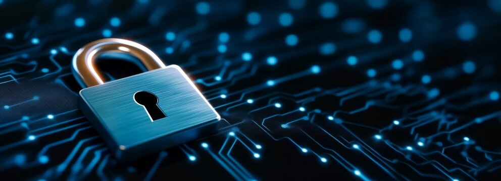 Digital padlock symbolizing cybersecurity and data protection in a technology environment - Powered by Adobe