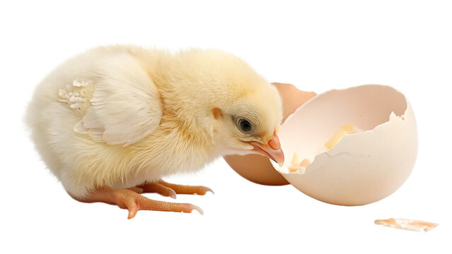Cute Baby Chick Hatching from Egg Cut Out on PNG, Isolated on White Background, New Life Concept, AI Generated
