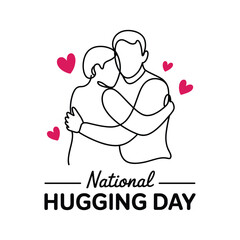 National Hugging Day Line Art Illustration with Loving Couple and Hearts