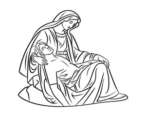 Minimal Clean Vector Illustration of the Pietà Statue