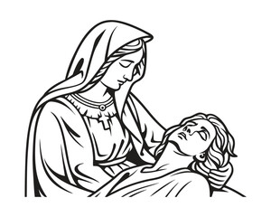 Minimal Clean Vector Illustration of the Pietà Statue