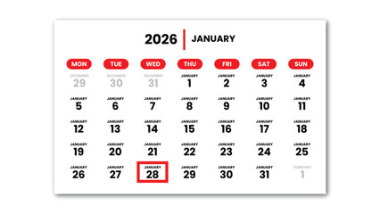 The date January 28th, 2026 marked with a red cursor on the wall