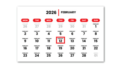 The date February 12th, 2026 marked with a red cursor on the wall
