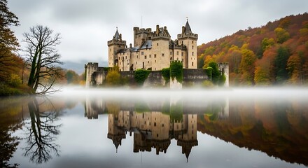 Obraz premium Eilean Donan Castle Reflection in Loch Duich, Scotland.
