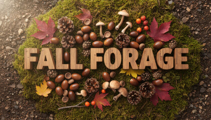 Autumnal Fall Forage Collection with Wooden Letters and Natural Elements