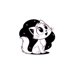 Cute Kitten Line Art Vector, Adorable Black and White Cat Logo