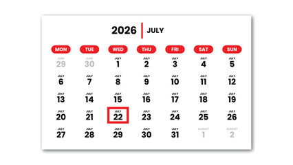 The date July 22nd, 2026 marked with a red cursor on the wall