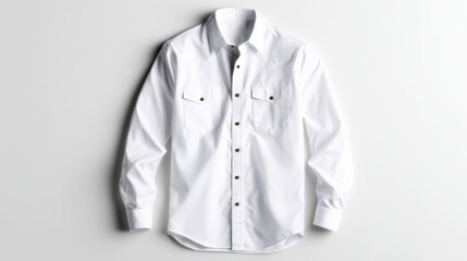 A neatly arranged white long sleeve shirt with a western design laid against a plain backdrop, showcasing timeless fashion and versatility for various occasions.