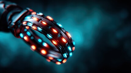 This striking image captures a futuristic glowing device with pulsing lights, creating an artistic representation of innovation and advanced technology in a modern setting.