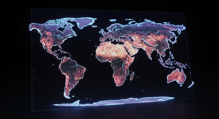 Illuminated flat projection of the planet displaying continental landmasses against a dark background