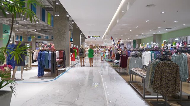phuket island famous new modern shopping mall illuminated interior walking slow motion pov panorama 4k thailand 