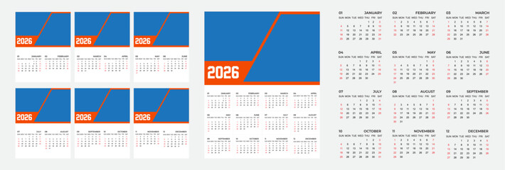 six page minimalist 2026 calendar template