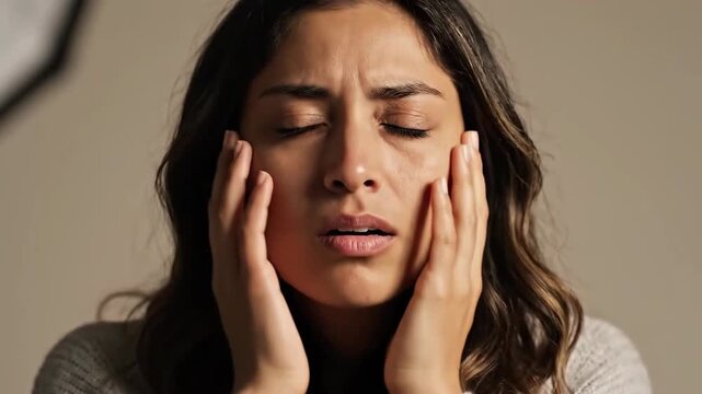 Expressive Woman Showing Stress and Anxiety in Close-Up Shots for Emotional Health Awareness