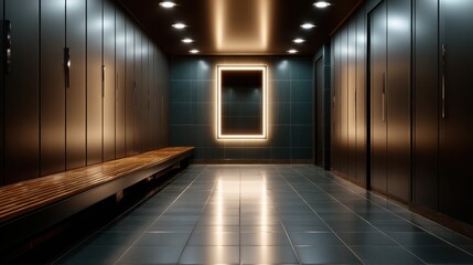 An elegant modern corridor featuring sleek black cabinets and stylish lighting, encapsulating sophistication and contemporary design in a minimalist architectural setting.