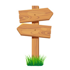 Wooden pathfinding sign. Arrow rustic sign boards, direction sign border flat isolated vector illustration. Wood sign board on white
