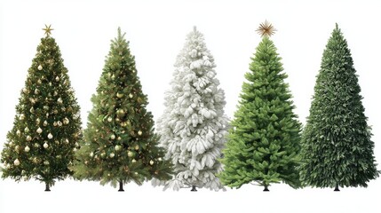 Obraz premium christmas tree set including metallic bare green tinsel white and decorated styles with various toppers isolated holiday season collection