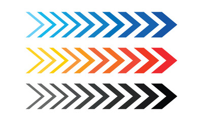 Blue Yellow and Gray Chevron Arrows Pointing Right On Transparent Background