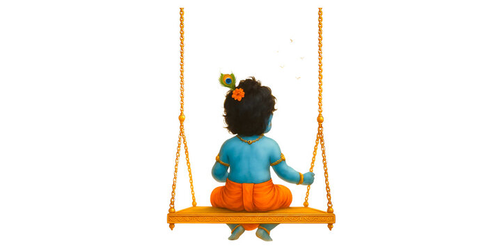 little krishna sitting on cradle swinging 