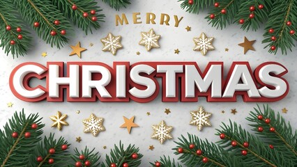 Merry Christmas Editable Text Effect Design Vector Graphic Style with Red 3D Typography Lettering and Ornaments on White Background. Winter Holiday Scalable Illustration Template for Greeting Card 