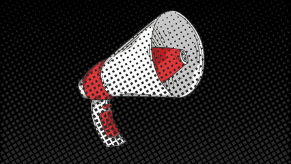 Pop Art Megaphone Icon on Dark Background – Marketing Announcement Concept