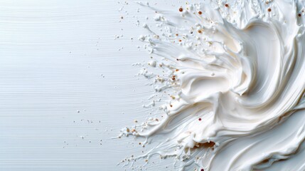 A vibrant splash of cream showcases the dynamic movement and texture against a smooth background, symbolizing freshness and the rich flavors of innovative culinary arts.