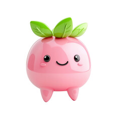 Cute Pink Fruit Character with Green Leaves and Charming Face