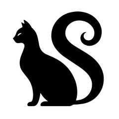 Black and white vector silhouette of a cat on white background