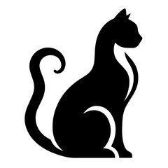 Black and white vector silhouette of a cat on white background