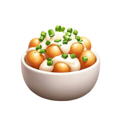 Creamy Potato Balls with Green Onions in a White Bowl