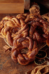 Traditional Scandinavian soft pretzels with cinnamon and sugar.