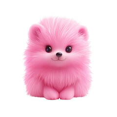 Adorable fluffy pink pet with big eyes and a cute expression